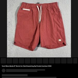 Vuori Men's Athletic Red Shorts with Drawstring